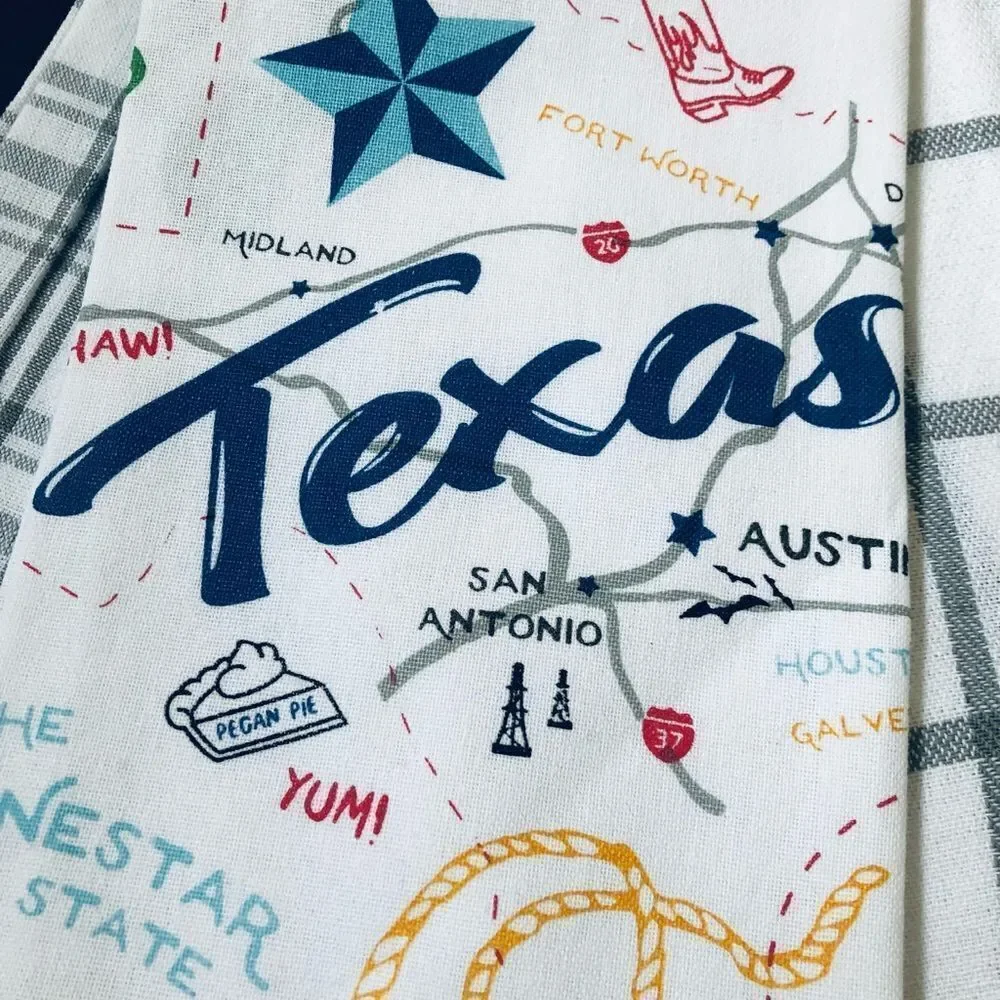 Texas Lone Star State Map Kitchen Dish Towels Tea Towels Set